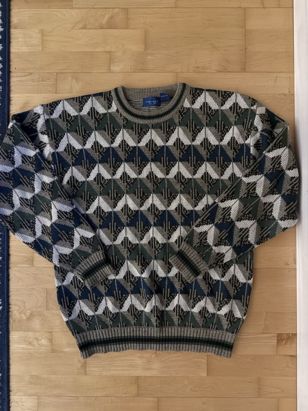 VTG Mens Towncraft Sweater Grandpa Acrylic Wool Geometric Size XLXT